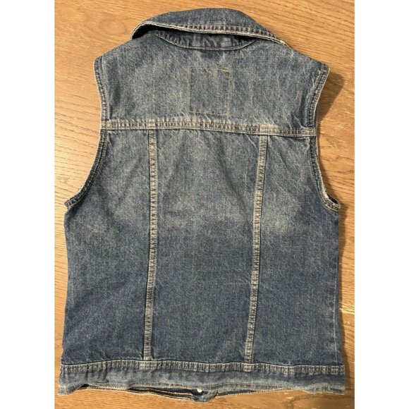 Mossimo Vest Medium Distressed Denim Blue Jean 90s Punk Skater Grunge Streetwear - Picture 8 of 8